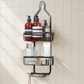 VEVOR Shower Caddy, 3-Tier Hanging Bathroom Shower Storage Organization Shelves Rack Set, with Soap Holder and Hooks for Towels, Sponge, 40 lbs Large Weight Capacity, Matte Black