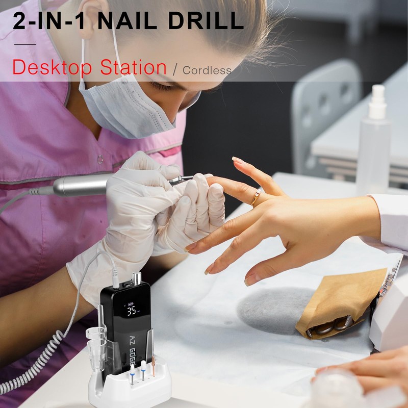 AZ GOGO Nail Drill Machine, 35000RPM Rechargeable Professional Portable Nail