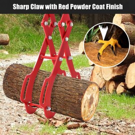 Log Tongs, 36 inch Log Lifting Tongs Heavy Duty Grapple Timber Claw, 4 Claw Lumber Skidding Tongs Logging Grabber, Timber Claw Hook, Red