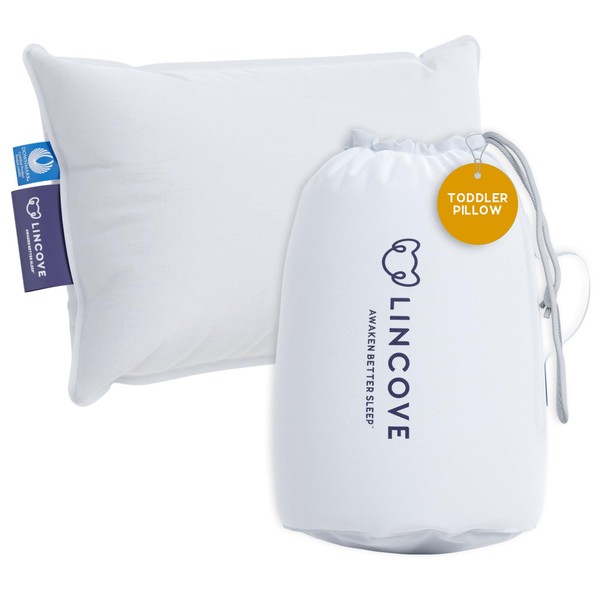 Lincove Canadian Down Toddler Pillow for Sleeping - Perfect for Kids Travel Pillow, Nap Time, Toddler Cot, Crib, Bed - 800 Fill Power, 100% Cotton Shell, 400 Thread Count (13 x 18)