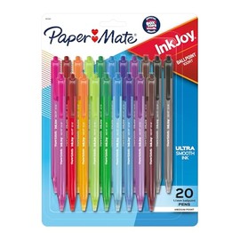 Bolgrafos Paper Mate InkJoy 100RT retrctiles, punta mediana (1.0mm), colores surtidos, 20 unidades - Esenciales para maestros, suministros de oficina 