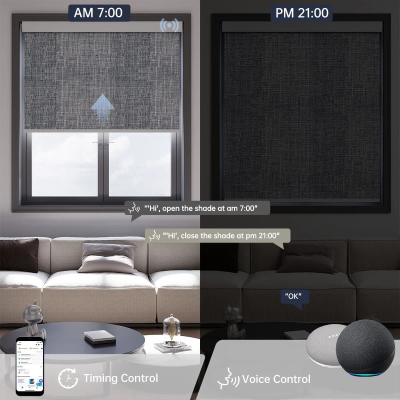 Electric Roller Blinds Smart Remote Control 100%Blackout Windows Shades for