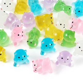 Beadthoven 24Pcs Luminous Mini Resin Baby Bears, Glowing Gummy Bear Animals Miniature Sculpture Dollhouse Figurine Colorful Cute Cabochons Small DIY Charms Micro Fairy Garden Craft Landscape Ornaments