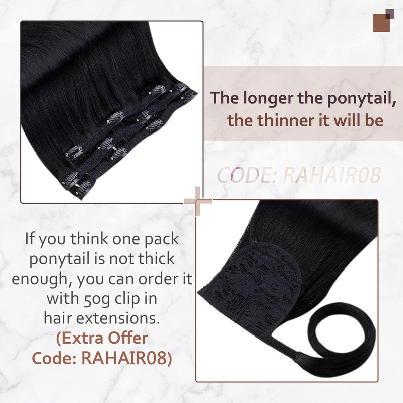 Runature Real Hair Black Braid Extensions, Remy Real Hair, Clip-In
