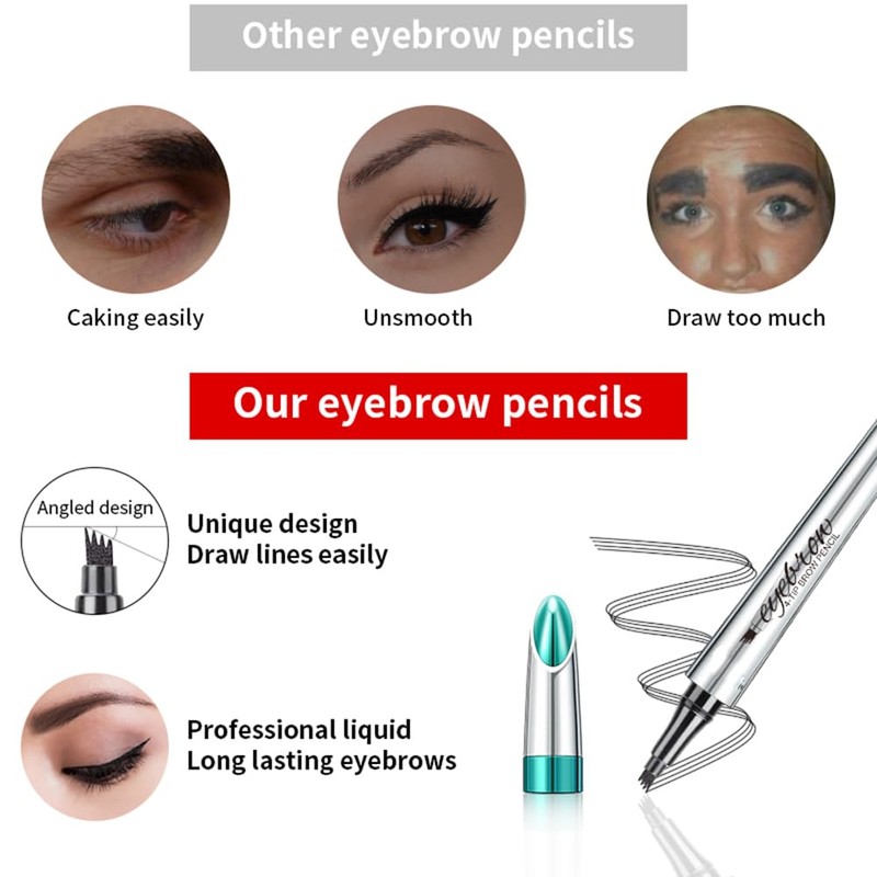 Eyebrow Pencil with 4 Tips, Micro Head, Liquid Eyebrow Microblading