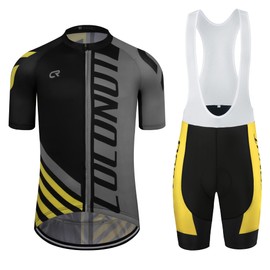Coconut Ropamo CR - Conjunto de ropa de ciclismo para hombre con cierre y bolsillo para bicicleta de carretera, conjunto de ropa de ciclismo acolchado 4D, Gris/Amarillo, X-Large