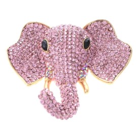 neXxtten Gold Tone Metal Large Crystal Elephant Brooch P1378-PNK