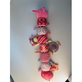 Baby Girls Toys 6-12 Months - Infant 6-in-1 Sensory Music Animal Stuffed Caterpillar Toy with Rattle & Mirror Crinkle for Tummy Time, Newborn 0 3 6 9 12 18 Shower Gifts Soothing Companion Toys, Pink