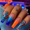 Long Press on Nails Square Blue Orange French Tip Fake