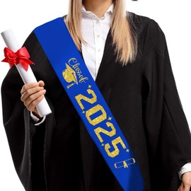 LHPYQ Class of 2025 Graduation Sash,Blue Gold Congrats Grad Gift for Her or Him,Happy Graduation Satin Sash,2025 Graduation Decorations ,2025 Graduation Party Supplies