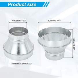 PATIKIL 8 Inch to 5 Inch Duct Reducer, Galvanized Steel Round Air Duct Reducer Crimped Pipe Increaser Adapter Connector Fitting Coupling for HVAC, Ventilation Systems
