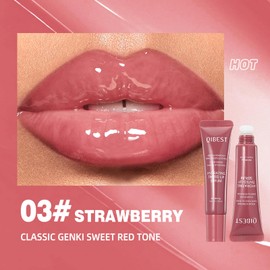 Strawberry Hydrating Tinted Lip Serum, Moisturizing & Nourishing Lip Oil, Jelly Liquid Lipsticks Lip Tint Lip Glaze (# 03)