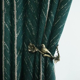Amidoudou 1 Pair American Luxury Retro Fish Bone Drapes Room Darkening Green and Gold Curtains for Living Room Bedroom (Green,54"x96")