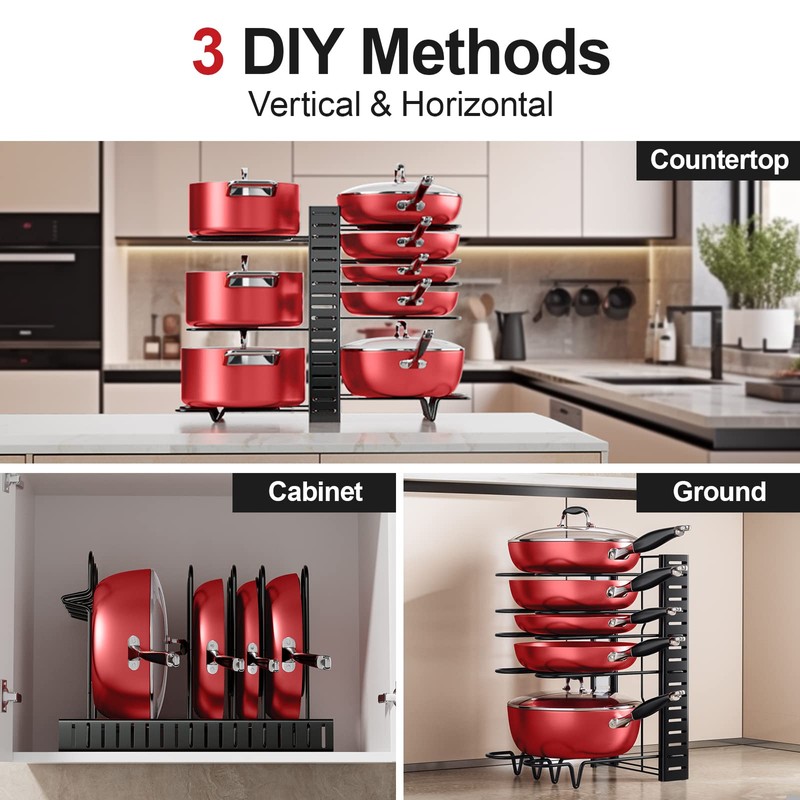 MUDEELA Pots and Pans Organizer Rack under Cabinet, 8-Tier Kitchen
