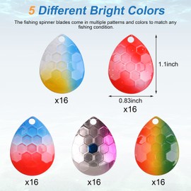 Spinner Blades Fishing Lures Kit, 80pcs Colorful Colorado Blades Copper Fishing Blades DIY Lure Making Supplies Fishing Spoon Blades for Inline Spinners Walleye Rigs Making Kit