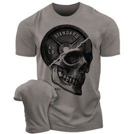 Workout Shirts for Men, Gym Skull Men's T-Shirt, Weightlifting Funny Tee Shirts (XL, Skull Warm Grey)