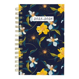 Blueline® Essential Academic Daily/Monthly Planner, August 2025 to July 2026, Twin-Wire Binding, Poly Cover, 8" x 5", Blossom Design, Navy (CA214PG.02-26)