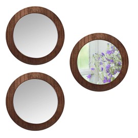 Hiyoo 3 PCS Wall Mirrors Decorative, 8 Inch Small Round Rustic Wood Mirror Decorative Wall Mirror for Home Door Living Room Bathroom Bedroom and Entryway