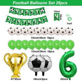 SNOWZAN 25pcs Football 6th Birthday Decoration Boys Football Decoration Birthday Kids 6 Years Football Party Decoration