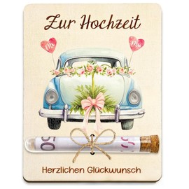 XENQITO 1 Stück Geldgeschenk Hochzeit mit Reagenzglas, Kreative Holz Hochzeitsgeschenke für Brautpaar Geld, Hochzeitsgeschenk Geld, Geschenk Hochzeit - Die Besten Wünsche an das Brautpaar