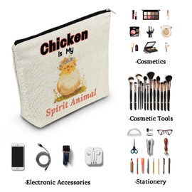 YULUENZE Funny Chicken Canvas Makeup Bag Toiletry Zipper Pouch Inspirational Present Chicken Is My Spirit Animal Cosmetic Bag Birthday Present for Chicken Lovers Women Friends