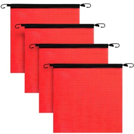 Boao 4 Pieces 18 x 18 Inch Hook Safety Warning Flag Mesh Safety Flag Warning Flag with Vinyl Welt and Bungee Cord for Truck and Pedestrian Crossings, Deep Red
