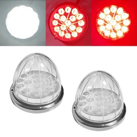 2PCS 17 LED Dual Function Watermelon Lights - Red Turn Signal & White Marker, Clear Lens with Stainless Steel Bezel, Ideal for Freightliner, Ken-worth, Peter-bilt, and Heavy Trucks