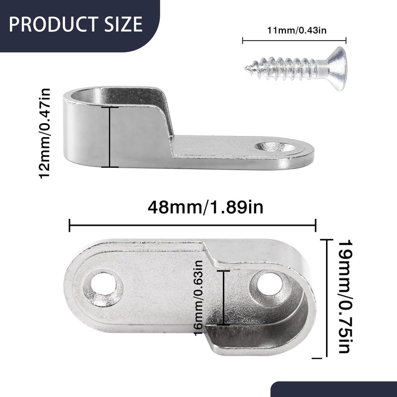 16 PCS Silver Oval Closet Rod End Supports Polished Chrome