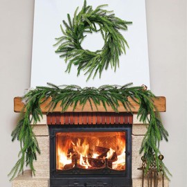 6ft Christmas Cedar Garland, Artificial Green Cedar Garland for Home Fireplace Indoor Outdoor Holiday Party Decoration (2)