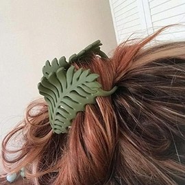 1Pc Green Hair Clamps Leaf shaped Many Teeth Big Claw Clips 3.5 Inch Non slip Leaves Hair Catch Barrette Jaw Clamp Hairpins for Women Girls Thin Thick Hair, Hair Clips, Hair Accessories