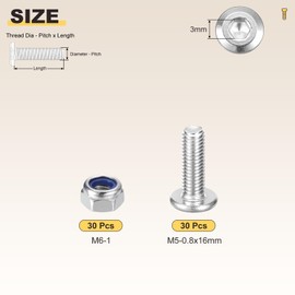 METALLIXITY Furniture Connector Bolt Nut(M5-0.8x16) 60Pcs, Silver Tone, 304 Stainless Steel Hex Socket Screws with Lock Nuts - for Furniture Woodworking Project, Silver Tone