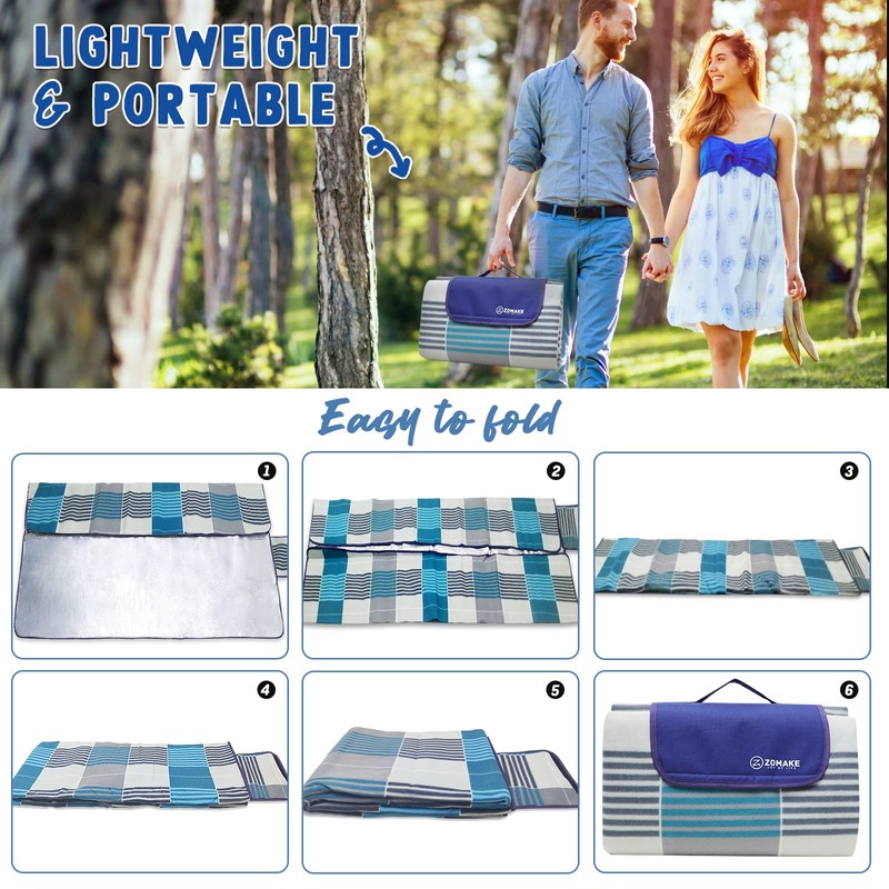 ZOMAKE Picnic Blankets Waterproof Foldable,79"x79" Concert Blanket,Beach Blanket,Yard Blanket,Outdoor Grass