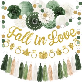 Fall in Love Bridal Shower Decorations - Sage Green Themed Ring & Banner Set for Wedding Engagement Party