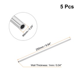 sourcing map 5Pcs 304 Stainless Steel Tube, OD 6mm x 1mm Wall Thick 250mm Length Capillary Metal Tubing for Industry Machinery