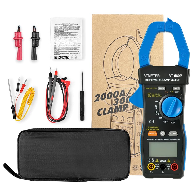 BTMETER Digital Clamp Meter TRMS 9999 Counts Inrush Multimeter Auto
