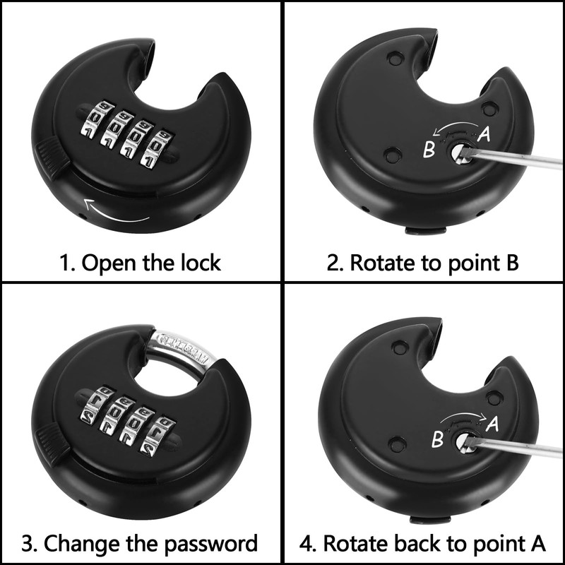 ASelected Black Heavy Duty Combination Padlock Weatherproof Disc Lock for
