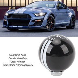 AMAKO Shelby GT500 Style Shift Knob, with 3 Adapters, Comfortable Grip for 6 Speed Shift Lever, Round Ball Knob, Compatible with Various Vehicles Including Ford Mustang 1967 to 2018 (Black and White)