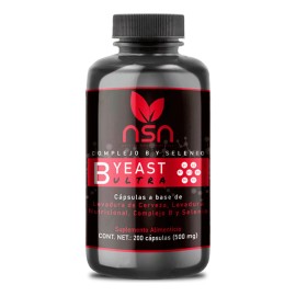 B Yeast Ultra Complejo B Con Selenio B1 B2 B3 B5 B6 B12 Vitamia C Levadura Biotina 200 Capsulas 100 Dias NSN Natural Smart Nutrition Sin Sabor        