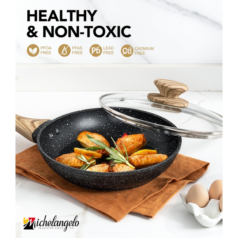 MICHELANGELO 8 Inch Nonstick Frying Pan with Lid, Non Stick