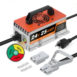 YUANRI Forklift Battery Charger 24V 25A, IP67 Waterproof, 24 Volt Battery Charger 25 Amp Fully Automatic Trickle Charger for Lead Acid Battery for Pallet Jack/Floor Scrubber/Golf Cart