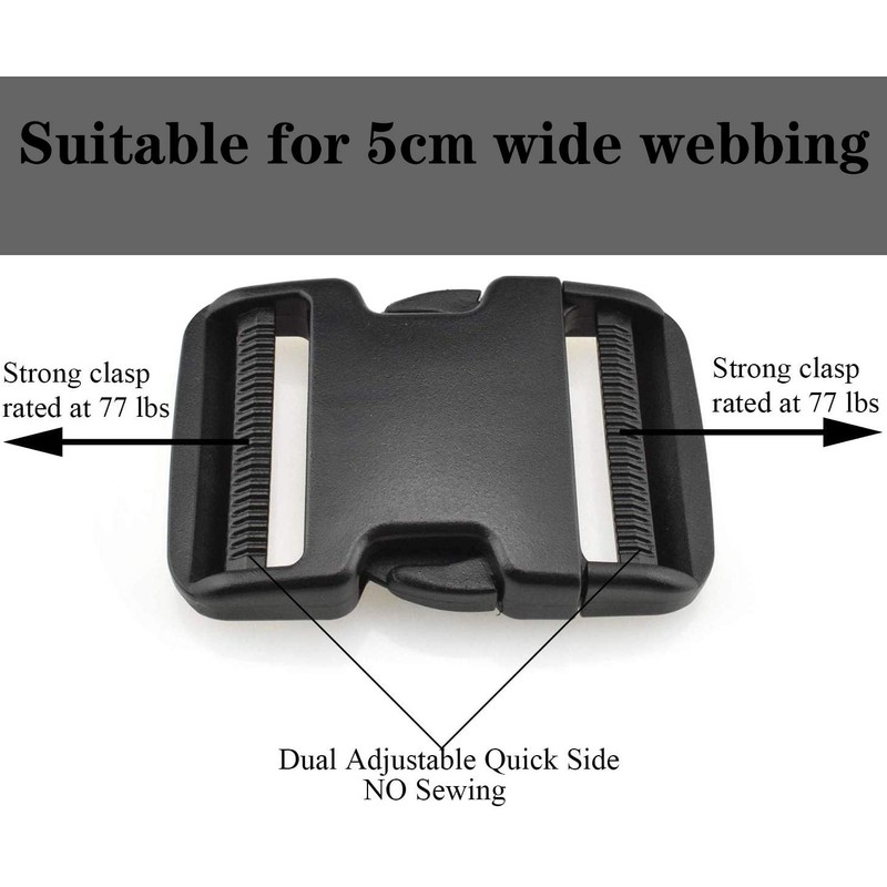 Dual Adjustable Quick Side Release Buckles Clips Snaps, Extra Thick