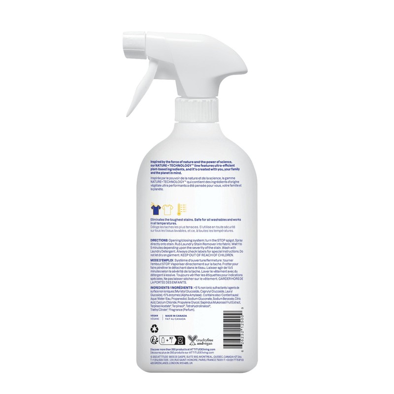 ATTITUDE Stain Remover Spray for Laundry, Removes Odors & Stains,
