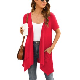 Wiwclo Veryoung Lightweight Summer Cardigan Sweater Dressy Casual, A14-red-short sleeve, S