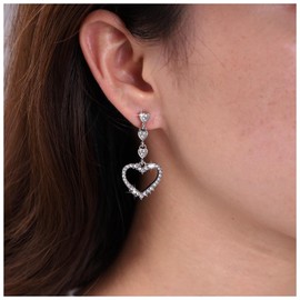 Inateannal Vintage Rhinestone Heart Dangle Earrings Long Crystal Heart Earrings Silver Hollow Heart Drop Earrings Cz Love Heart Stud Earrings Jewelry for Women and Girls