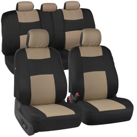 BDK PolyPro Car Seat Covers Full Set in Beige on Black – Front and Rear Split Bench Seat Protectors, Easy to Install, Interior Covers for Auto Truck Van SUV