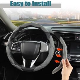 West Llama 3PCS Leather Auto Steering Wheel Cover, Snap on Large Steering Wheel Cover, 3D Breathable Universal Segmented Steering Wheel Protector for 99% Vehicle(Gray)