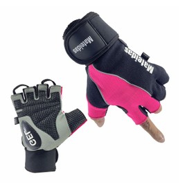 Mateidas gym gloves men cycling gloves for men weight lifting gloves women bike gloves leather with wrist strap breathable padded support with palm protection (Pink, L)
