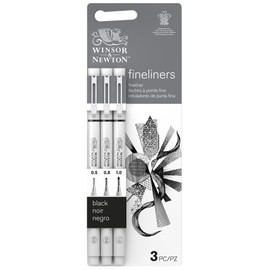 Winsor & Newton 0290179 Fineliner Set, 3 Pigment Liners for Exact Lines and Outlines, High Quality, Pigment Ink, Indelible, Fade-resistant Line Width, 0.5 mm, 0.8 mm, 1.0 mm - Black