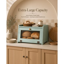 TIRYIUOU Bread Box for Kitchen Countertop: Large Capacity Farmhouse Bread Bin with Acrylic Window, Storage Container for Homemade Bread, Large Bread Holder for Kitchen Counter, Pantry Shelf