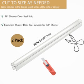 2 Pack U-Type Frameless Shower Door Seal, 78" x 3/8" Shower Door Side Seal Strip Bottom Seal Door Sweep for 3/8" Thick Glass Waterproof and Super Clear-Stop Shower Leaks Seal Strips